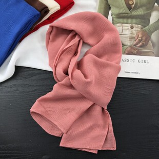 森系文艺短款蓝色粉色镂空棉麻小围巾女春秋薄款防风护颈保暖围脖