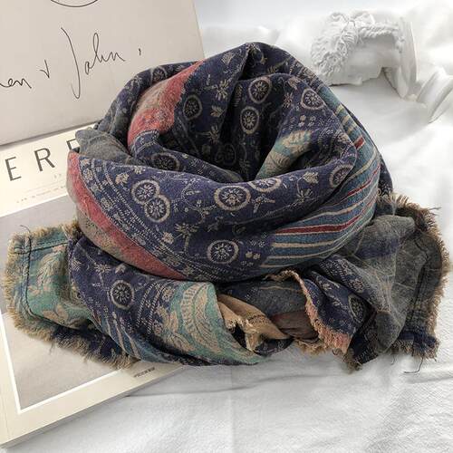 森系复古文艺莫代尔棉大方巾女冬