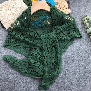 森系墨绿色镂空三角巾女叠穿遮屁帘腰封配裙子牛仔小披肩护颈领巾