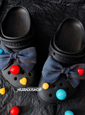 cro甜酷萝莉牛仔蝴蝶结卡骆驰洞洞鞋鞋花鞋面配饰diy鞋扣辣甜妹