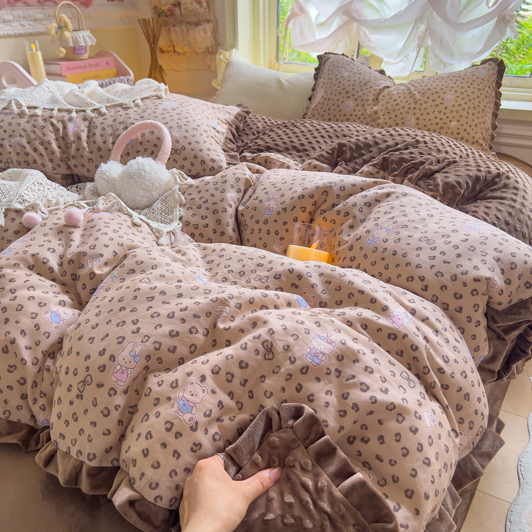 棉加绒四件套纯棉双层纱