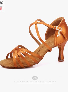 贝蒂拉丁舞鞋女成人专业中高跟缎面软底国标伦巴恰恰舞鞋BDD216