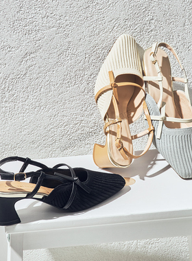 ORiental TRaffic2025日系时尚设计感绊带包头马蹄跟单鞋女