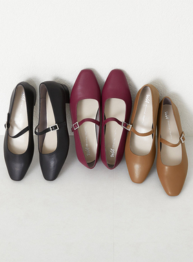 ORiental TRaffic秋季新款日系圆头浅口一字扣带方跟单鞋女秋