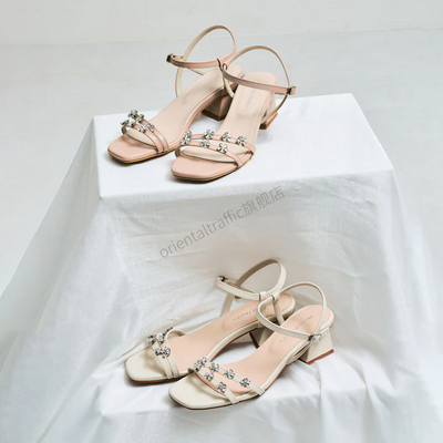 ORiental TRaffic2025夏季日系新款马蹄跟圆头一字带凉鞋女