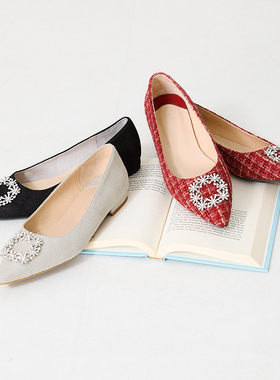 ORiental TRaffic日系秋冬新款尖头水钻配饰浅口低跟单鞋女