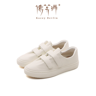 德芙琳超软真皮爆款魔术贴小白鞋女士百搭舒适透气白色款KD8029