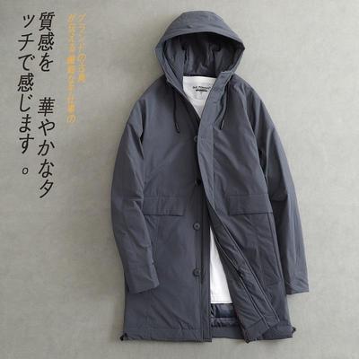男士中长款轻薄羽绒服日系连帽防风外套中青年冬季简约户外休闲