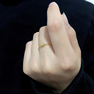 装饰品链条镀18k黄金豆戒指女时尚不掉色个性小众设计高级感闭口