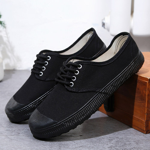 解放鞋迷彩帆布干活黑色休闲低帮