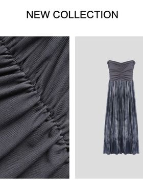 L3F28038褶皱抹胸连衣裙-8038