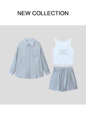 新款休闲背心+上衣+短裤套装 D352517B-2221