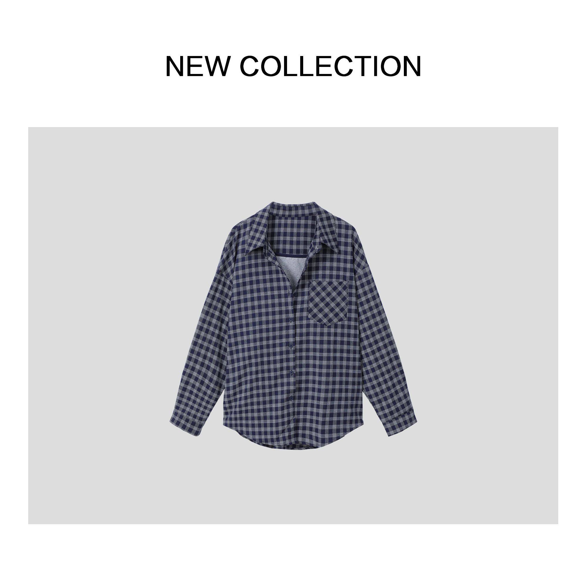 休闲风百搭格纹衬衫格子衬衣长袖上衣C1538002-8002