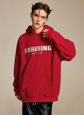 88rising 刺绣摇粒绒哑光贴PU皮字母Logo宽松潮连帽卫衣 男女同款