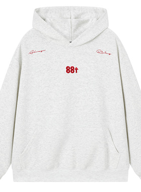 88rising 美式潮牌双肩花体logo刺绣基础款学院风情侣连帽卫衣