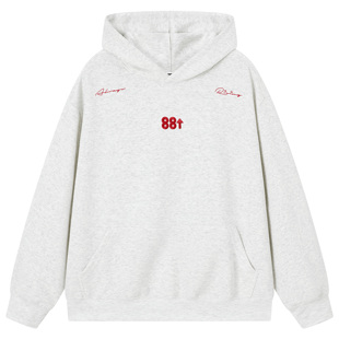 88rising 美式潮牌双肩花体logo刺绣基础款学院风情侣连帽卫衣