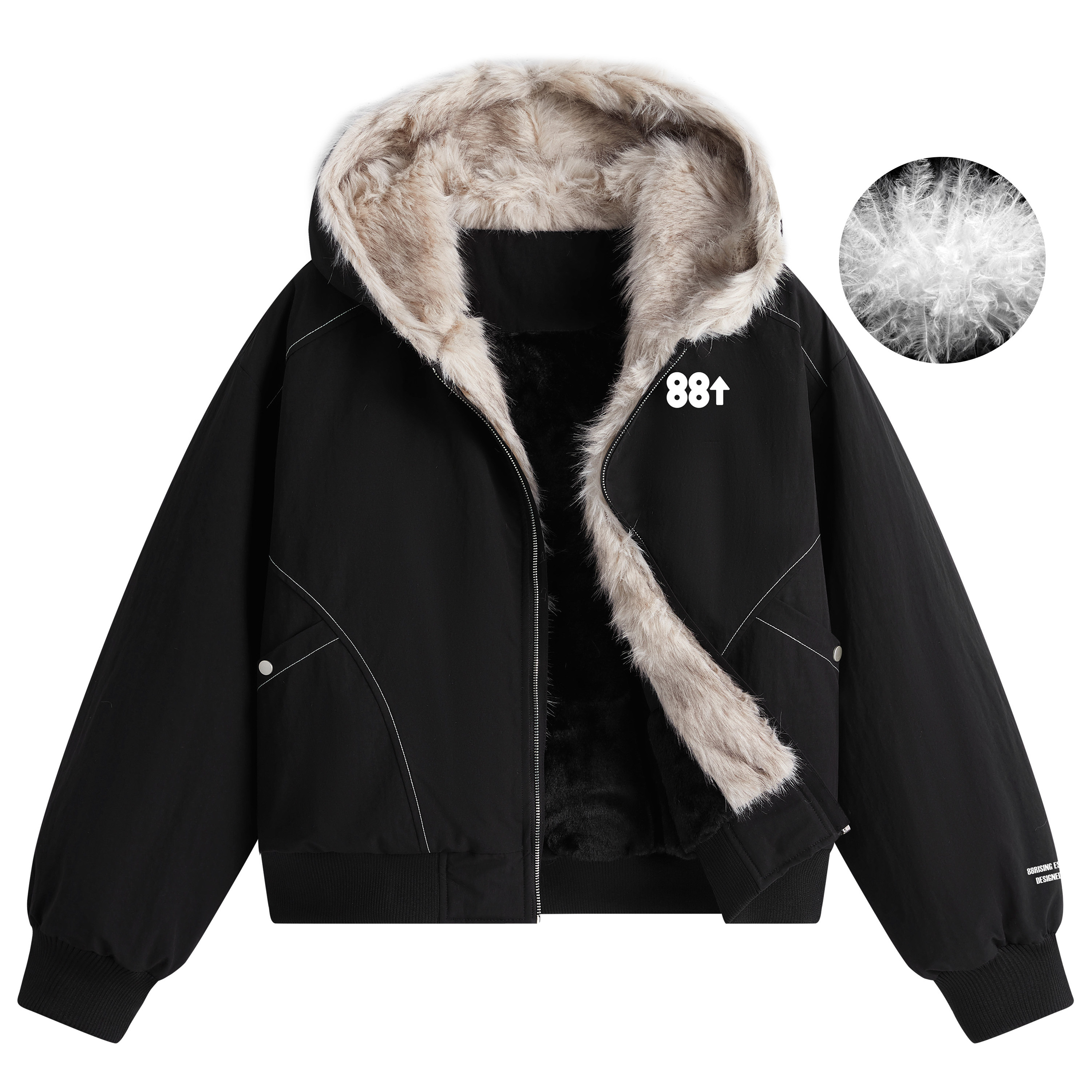 88rising 美式复古加绒外套简约LOGO印花狼王座山雕抗寒羽绒服