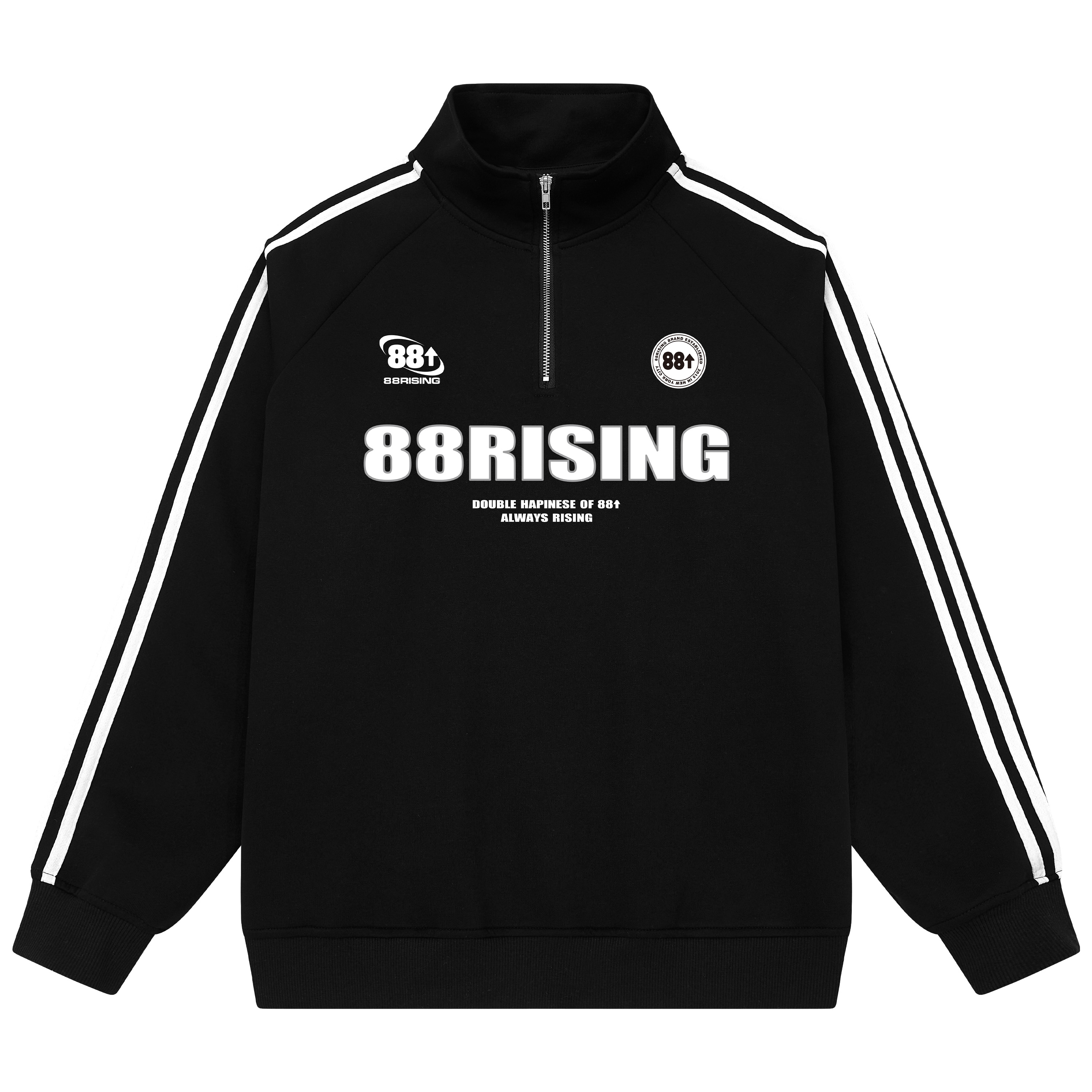 88rising 机能风运动美式条纹拼接休闲情侣半拉链外套立领卫衣