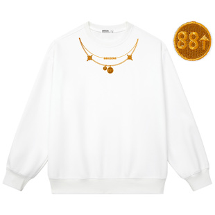 88rising美式嘻哈铭牌项链字母LOGO重工刺绣宽松百搭舒适圆领卫衣
