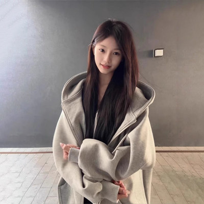 灰色连帽运动衫外套女202