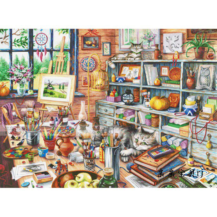 新款精准印花正品DMC 十字绣纯棉线客厅儿童房 温馨油画 梦想画室