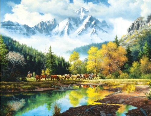 dmc世界名画风冰山马群十字绣