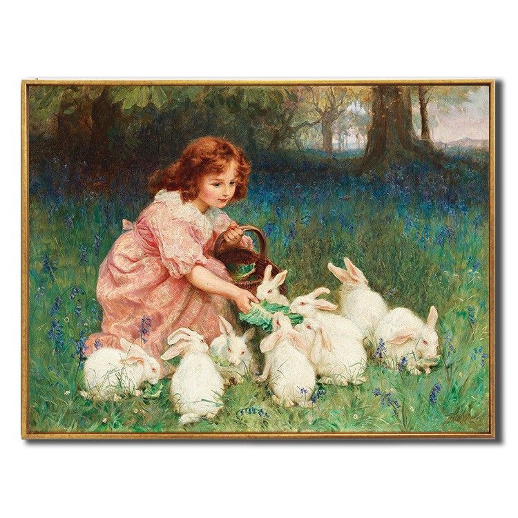 新款印花正品dmc十字绣纯棉线绣客厅儿童房人物画喂兔的小女孩