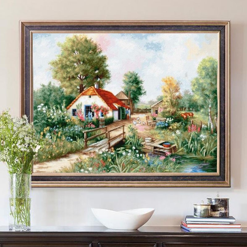 新款 印花正品DMC十字绣套件纯棉线客厅卧餐厅玄关风景画乡村小舍
