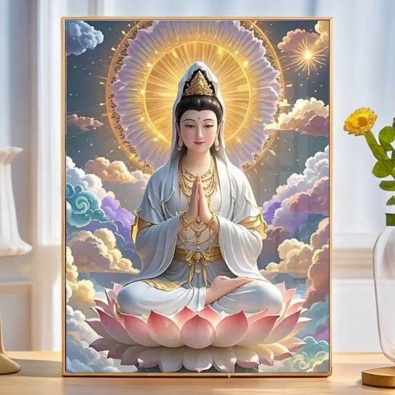 印花正品DMC十字绣手工绣客厅佛堂佛像轻奢版坐莲观音 观世音菩萨