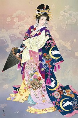 法国名画风日本和服仕女图十字绣