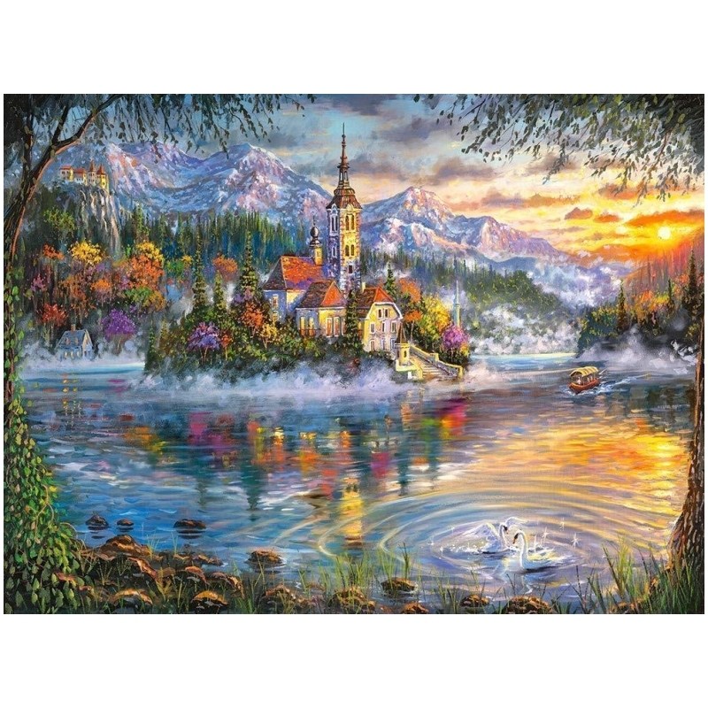 新款印花正品DMC十字绣纯棉线绣客厅卧室欧式风景油画 哈尔施塔特