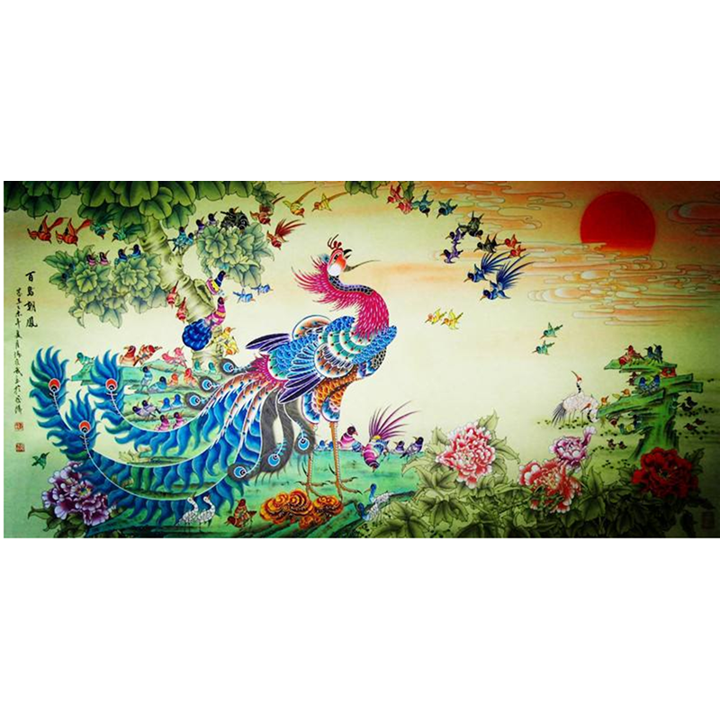精准印花法国正品DMC十字绣 客厅书房大画中国风 花鸟图 百鸟朝凤