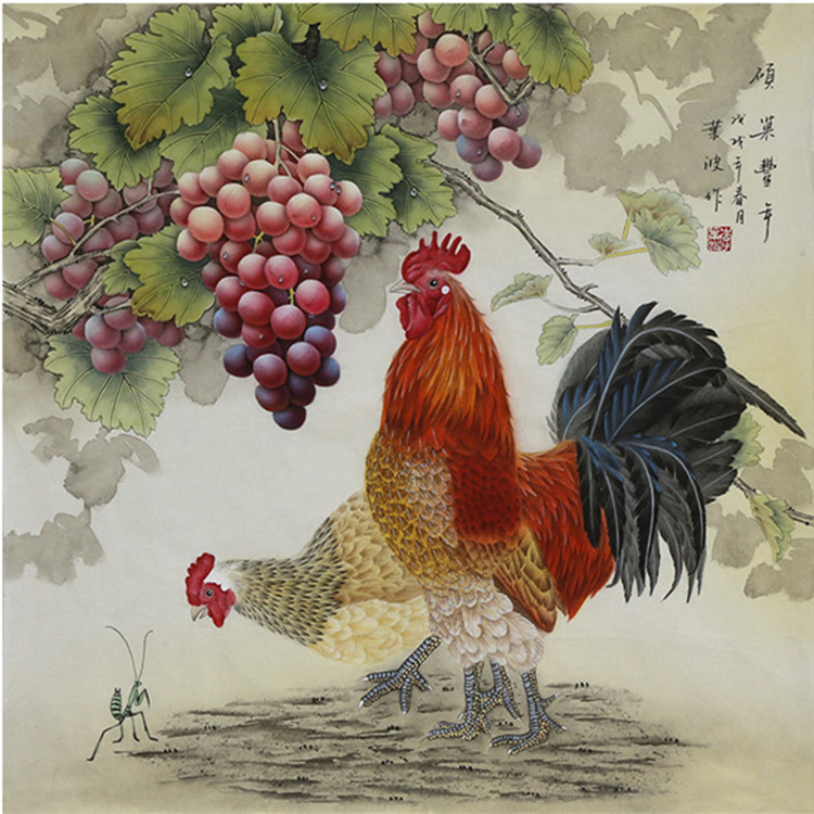 新款葡萄硕果累累公鸡大吉图印花
