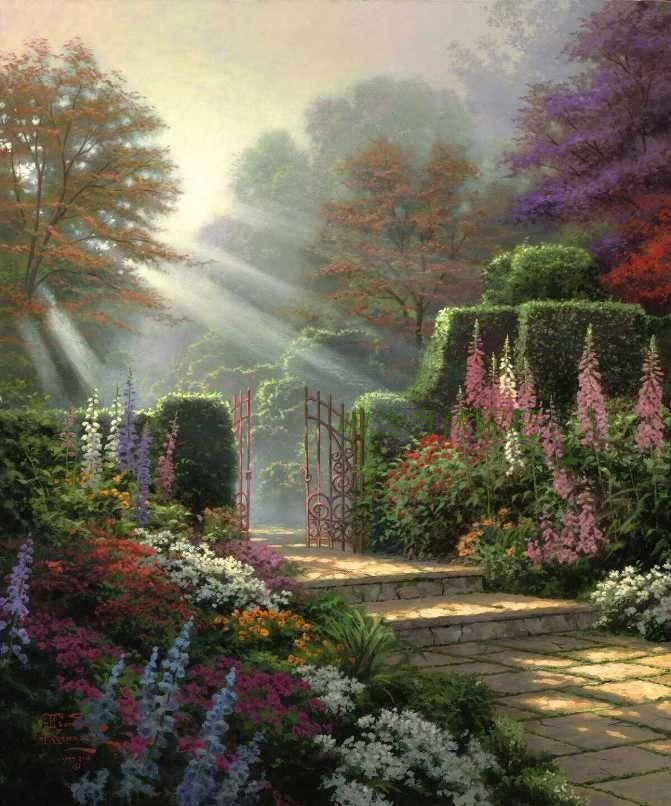 精准印花法国正品dmc十字绣 风景 托马斯油画 阳光花园