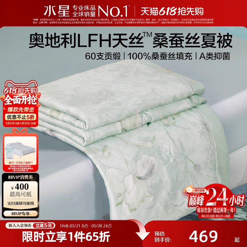水星家纺桑蚕丝夏凉被LFH天丝™莱赛尔空调被A类抑菌可水洗薄被子