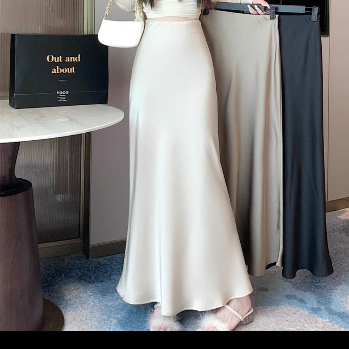 高级法式醋酸缎面垂感气质2024新款春季中长款半身裙鱼尾裙子