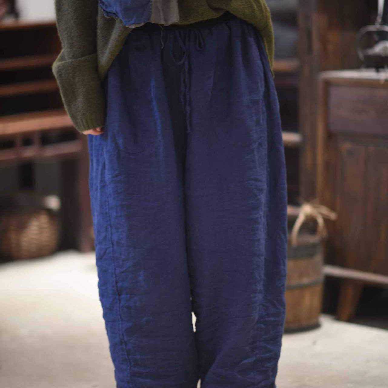 素年未央原创设计SN251新款加厚亚麻宽松拼接松紧腰夹棉休闲棉裤,女装/女士精品,棉裤/羽绒裤,淘宝优惠券,粉丝福利购,淘宝优惠卷