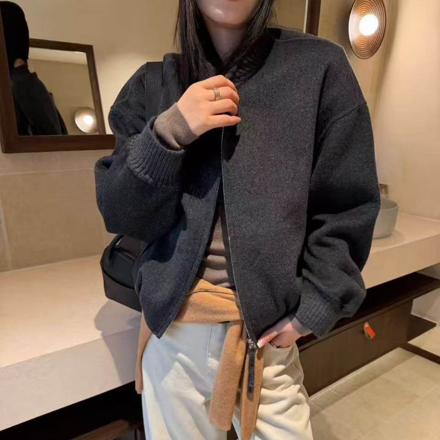 欧洲站面羊绒针织外套女