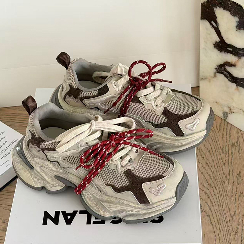 诗歌兰2025新款真皮厚底老爹鞋