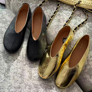 诗歌兰一脚蹬平底单鞋女2026春款真皮舒适芭蕾舞鞋不累脚浅口鞋潮