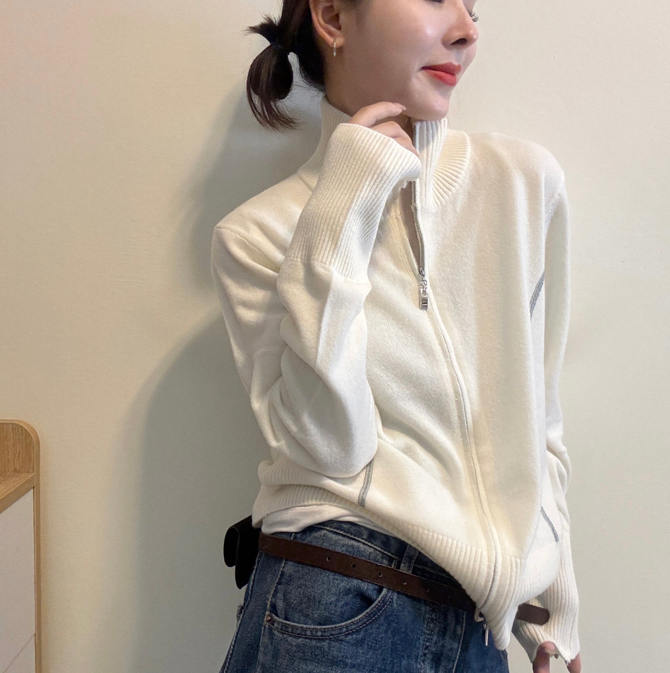 欧洲站高领拉链羊毛毛衣女