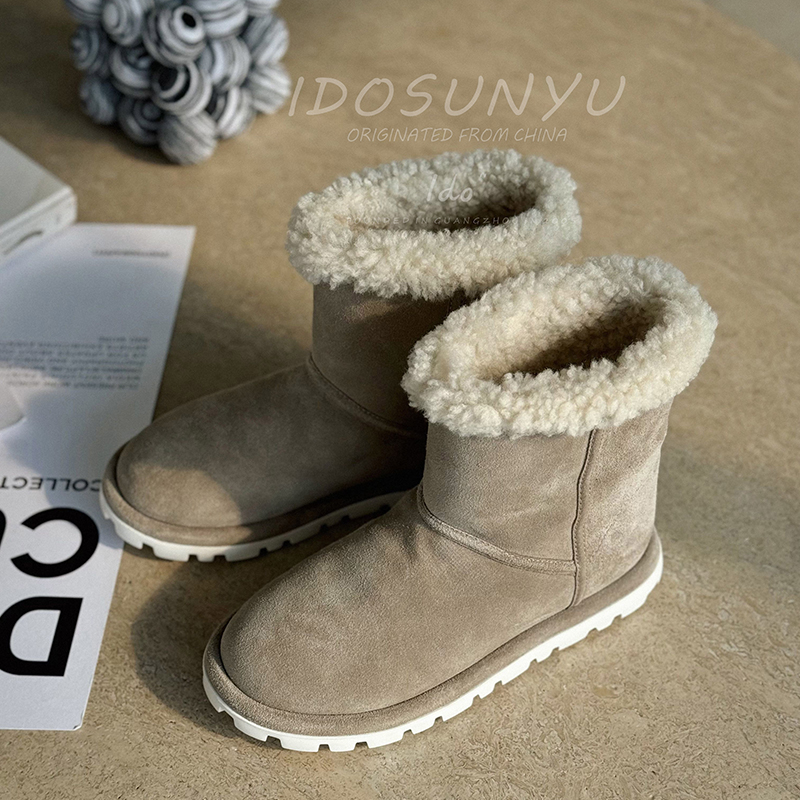 ido欧货女鞋2025冬季新款真皮厚底雪地靴女加绒保暖舒适百搭棉鞋