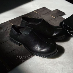 ido英伦风圆头乐福鞋女2026春季新款真皮一脚蹬厚底大头德比鞋潮