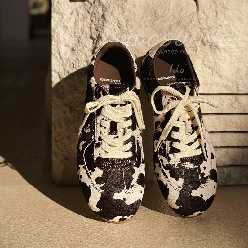 ido复古豹纹马毛德训鞋女2026春季新款真皮平底系带轻便休闲鞋潮,女鞋,德训鞋,淘宝优惠券,粉丝福利购,淘宝优惠卷