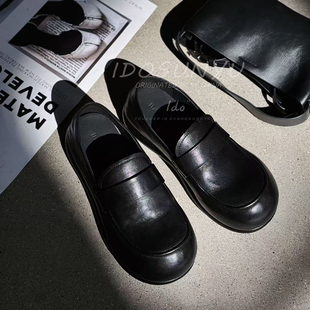 ido英伦风圆头乐福鞋女2026春款真皮一脚蹬懒人鞋百搭休闲小皮鞋