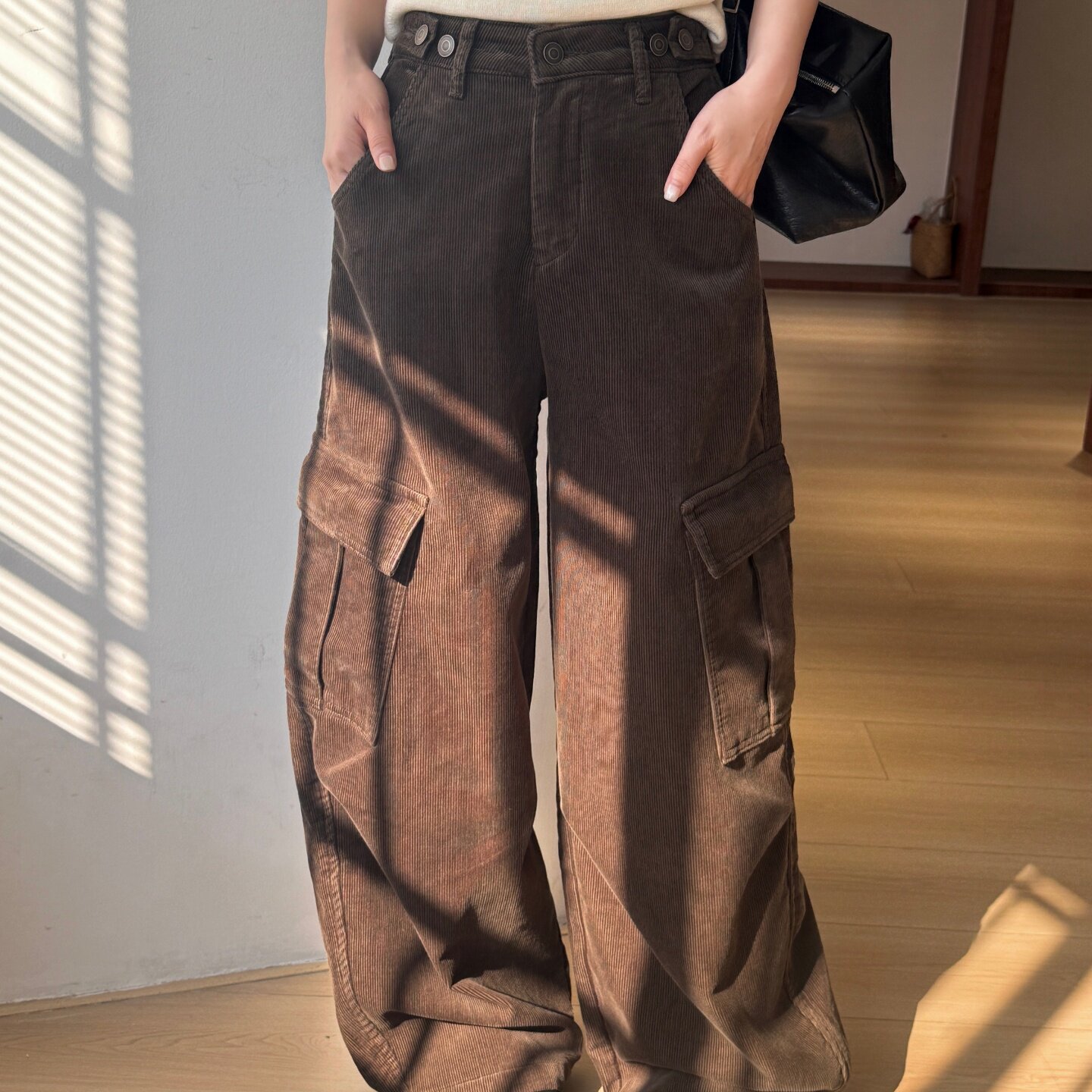欧洲站加绒保暖灯芯绒工装裤女