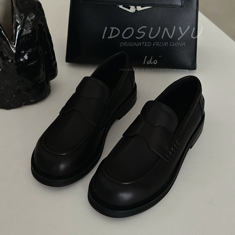 ido真皮平底乐福鞋女一脚蹬单鞋