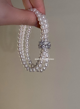 秋十一Acc 光与泪~多串气质珍珠拼接超闪钻钻手链百搭精致手饰