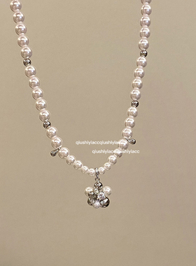 立体小花吊坠珠珠项链