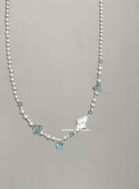 秋十一Acc 蓝色海洋~清新蓝色星星珠珠项链